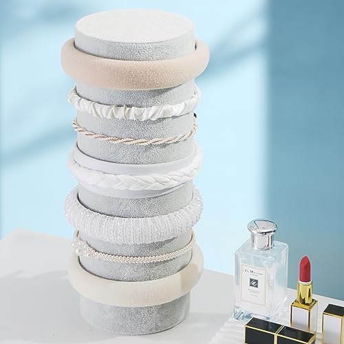 Headband Holder Organizer, Soft Velvet Tower Hairband Stand Display, Vertical Hair Hoop Accessories Jewelry Storage for Women Girls (Gray Beige Velvet) - color: Vertical Gray Beige Velvet