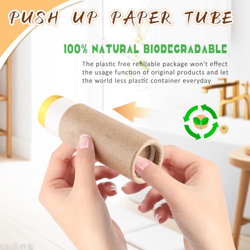 10 Pcs 2 oz Paperboard Deodorant Tubes,Empty Push-Up Style Kraft Paper Tube Holder,Cardboard Biodegradable Round Solid Container for DIY Homemade Lotion Bars,body Deodorant Sticks- Brown