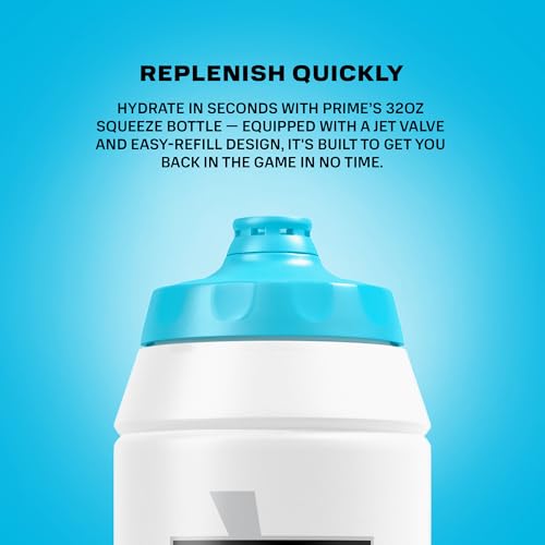 PRIME 32 oz Blue Chill Squeeze Sports Water Bottle, BPA Free, Dishwasher Safe, Easy-Grip Ergonomic Leakproof Design, Fast Hydration for Gym, Cycling, Running - color: Blue Chill