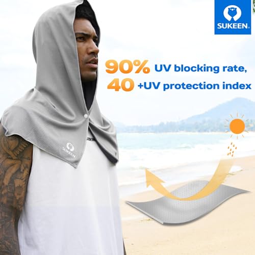 Sukeen Cooling Hoodie Towel, Absorbent Quick-Drying Cooling Towels for Neck and Face, UV Sun Protection Cooling Neck Wraps Sport Head Cooling Towel Hot Weather - color: Black/Grey