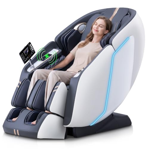 MassaMAX 4D Full Body Massage Chair for Daily Comfort Upgrade-Yoga Stretch, AI Voice Control, 55" SL Track, Zero Gravity, Extendable Footrest, 15 Modes, Foot Rollers, Waist & Calves Heating with Cover - color: Space White