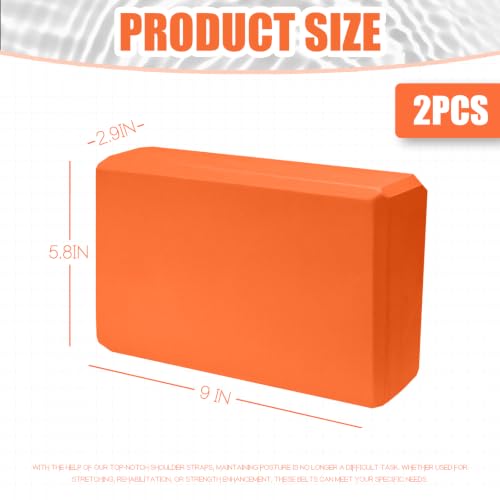 Septo 2 Pcs Yoga Blocks, 9x6x3 Inch Foam Blocks for Pilates | High density EVA foam Yoga Props lightweight non-slip surface for meditation stretching balance training - color: Orange