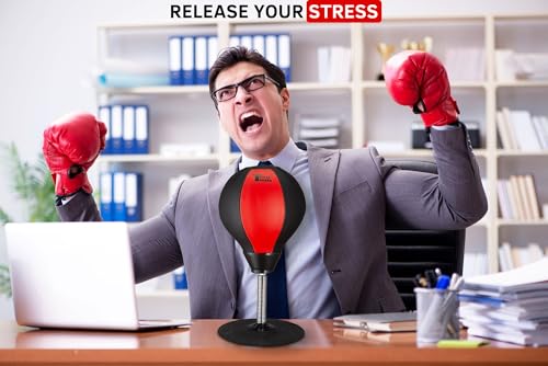 Tech Tools Stress Buster Desktop Punching Bag - Suctions to Your Desk, White Elephant Gifts for Coworker Men and Women, Heavy Duty Stress Relief Ball, Gag Gifts Funny Desk Accessories - color: Red/Black
