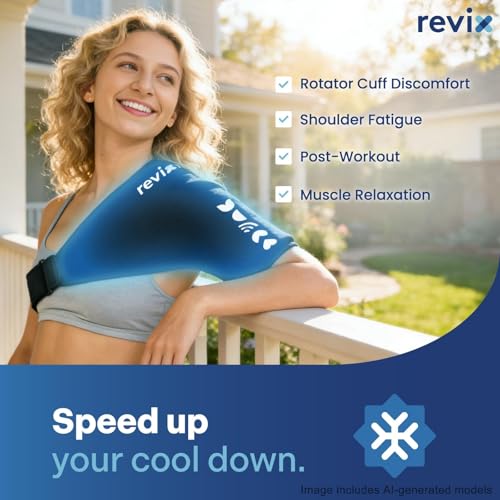 REVIX Shoulder Ice Pack Wrap for Rotator Cuff Cold Therapy, Premium Solid Gel Ice Pack for Shoulder with Soft Lycra, Reusable Shoulder Brace Ice Sleeve for Men Women Post-Workout Recovery & Discomfort - size: Standard, style: Basic
