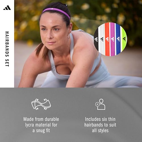 adidas Hairband Set - 6 Thin - Multiple Colors - color: Black, White, Red, Purple, Blue, Yellow