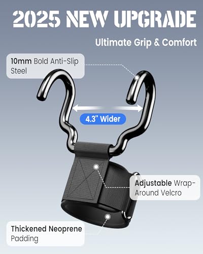 Weightlifting Hooks Heavy Duty – Deadlift Pull Up Power Straps | Upgraded heavy-duty steel hooks with wrist straps. Maximizes grip for deadlift, pull-up & powerlifting shrugs