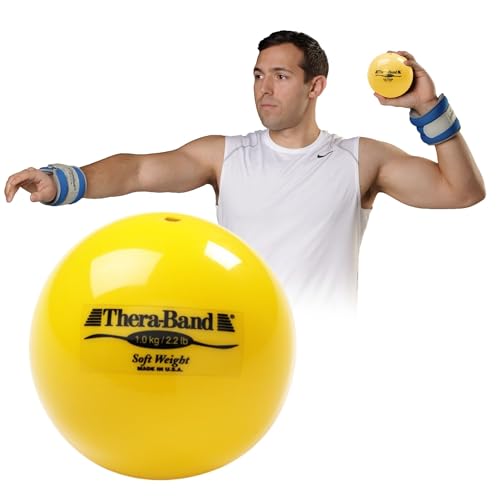THERABAND Soft Weight 2.2 Lb, 4.5" Ball-Shaped Isotonic Exercise Balls for Physical Therapy, Weighted Ball Set for Pilates, Shoulder Strength & Rehab, Color-Coded, Portable & Easy to Grip - color: Yellow