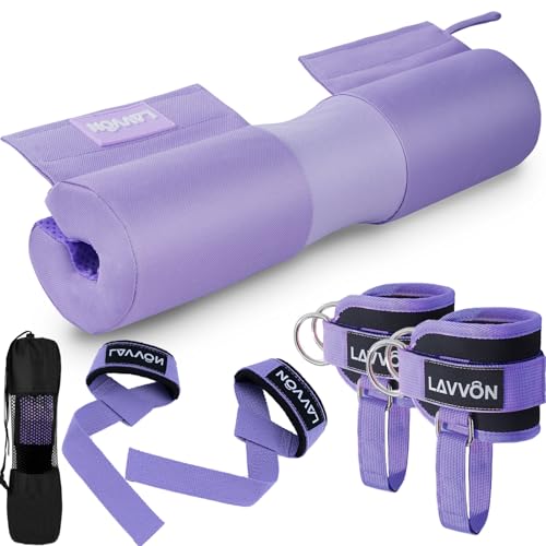 Barbell Squat Pad Set- Nylon Padding AntiSlip- Thick Foam Barbell Pad for Squats Cushion,Lunges&Bar Padding for Hip Thrusts -Standard Olympic Weight Bar Pad (Wrist Straps Weightlifting-Ankle Straps) - color: Ankle-Purple