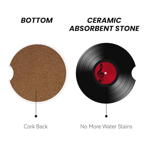 45 RPM Record Cd Car Coasters for Cup Holders, 2 Pack Absorbent Ceramic Drink Cup Coaster for Women Men, Auto Interior Accessories - color: T18
