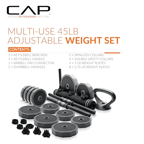 CAP Adjustable Weight Set, Multi-Use Adjustable Dumbbell Set for Home Gym Strength Training, Quick Change Free Weights System, Compact Workout Equipment, Multiple Weight Options - size: 45 lb Set
