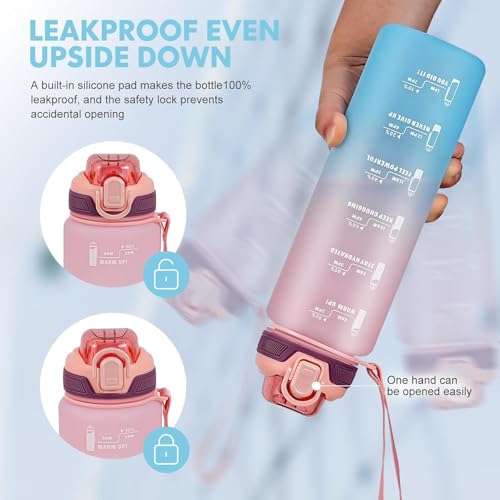 Water Bottle with Straw 1L,Boys Water Bottles with Straw 1 Litre,Waterbottle Leak-Proof Sports Water Bottle,Plastic Drinks Bottles Toxin Free，Bpa-Free (Pink Blue) - color: 10-Pink Blue