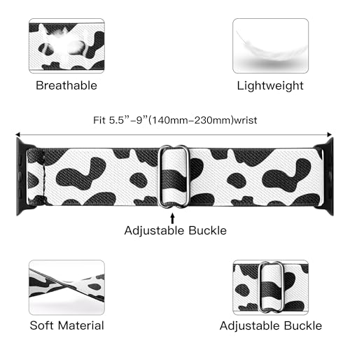 Stretchy Nylon Loop Bands Compatible with Apple Watch 38mm 40mm 41mm 42mm 44mm 49mm Adjustable Soft Elastics Strap Compatible with Apple Watch SE Ultra iWatch Series 8/7/6/5/4/3/2/1 (Cow, for - color: 2-Cow, size: 38mm/40mm/41mm/42mm(Series 10)