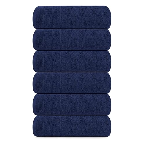 Tens Towels Pack of 6 Hand Towels, 100% Cotton, Lighter Weight, Quick to Dry, 16 x 28 Inches, Super Soft & Absorbent, Perfect for Bathroom & Kitchen, Navy - color: Navy