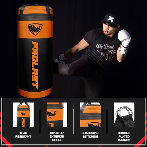4Ft XL 135Lb Heavy Punching Kicking Bag for Adults, Boxing, MMA, Martial Arts, Muay Thai, Strength Training Equipment, Special Edition Rhino Logo - color: Orange / Black, style: Filled