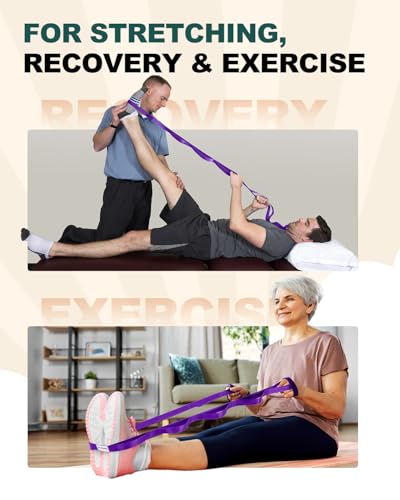 Trideer Non-Elastic Stretching Strap with Loops for Physical Therapy & Rehab, Knee Hip Leg ROM Post-Surgery, Yoga Strap for Stretching, Leg Lifter Strap Mobility Aid, Hamstring Calf Back - color: Purple