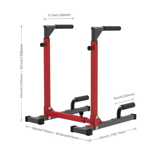 SELEWARE Heavy Duty Dip Bar, Adjustable Width & Height Dip Station Home Gym Fitness Equipment, 800lbs Capacity, Multifunctional Strength Training Dip Stand with Push Up Bar for Tricep Dips, L-Sits - color: Red & Black