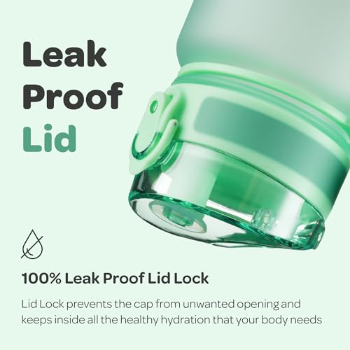 Hydracy Motivational Water Bottle with Time Marker & Fruit Infuser 32 oz | BPA-Free Tritan, Leakproof Flip-Top Lid,No-Sweat Sleeve,Carry Strap,Daily Intake Tracking for Gym,Sports,Outdoors - color: Aqua Green, size: 32 Ounces