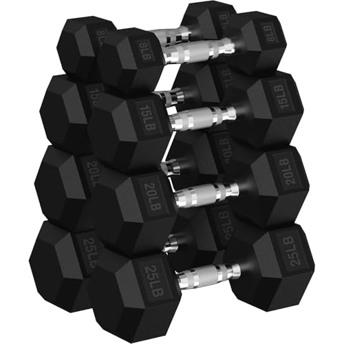 Hex Dumbbell Sets, 90-640 lb Rubber Encased Exercise & Fitness Dumbbells Set, Hand Weight for Strength Training, Weight Dumbbells - size: 136 lb Set (Pair of 8, 15, 20, 25 lb)