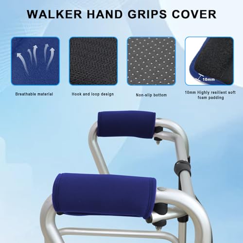 2 Pack Walker Handle Cushions Walker Grip Covers Pads Walker Padded Hand Grip Covers for Rolling Wheelchair Walker Elderly Grippers Rollator Handle - color: Dark blue