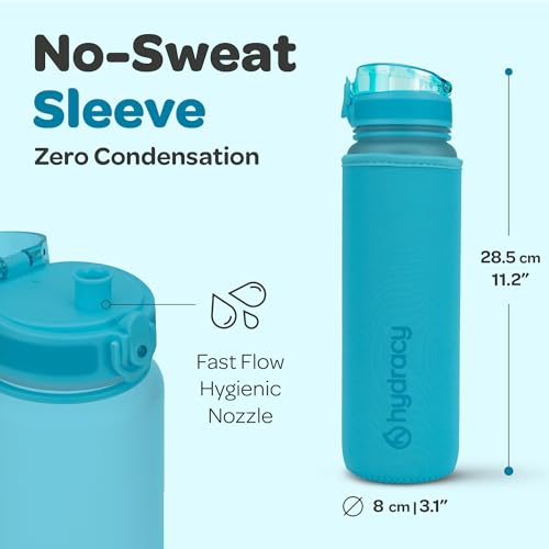 Hydracy Motivational Water Bottle with Time Marker & Fruit Infuser 32 oz | BPA-Free Tritan, Leakproof Flip-Top Lid,No-Sweat Sleeve,Carry Strap,Daily Intake Tracking for Gym,Sports,Outdoors - color: Aqua Blue, size: 32 Ounces