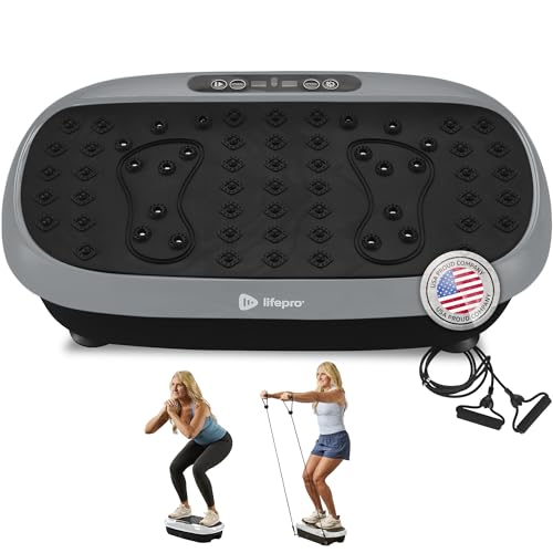 Lifepro HexaPlate Lite Vibration Plate Exercise Machine — Magnetic Acupoints, 99 Speeds & 10 Presets Vibration Platform Machine with Resistance Bands — Vibrating Plate for Lymphatic Drainage & Toning - color: Silver