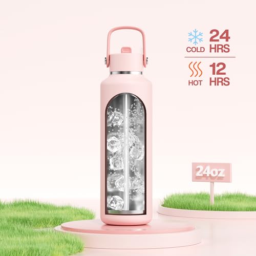 POWCAN 24 oz Water Bottle Insulated: Leakproof, Keep Cold 24H, Car Cupholder Friendly, Top Handle, Lightweight, Metal Water Bottle with Straw for Outdoors, Trip, Fitness, Gift, Running (Cotton Candy) - color: Cotton Candy, size: 24 Ounces