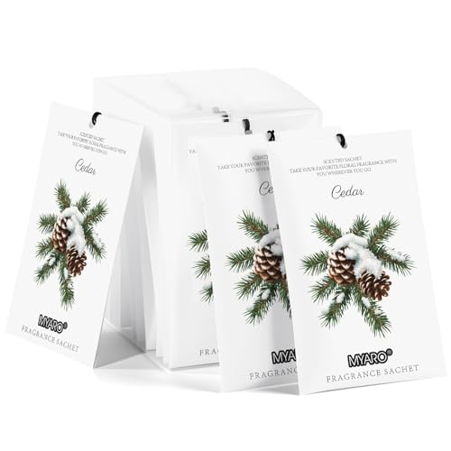 MYARO 12 Pack Cedarwood Scented Sachets for Drawer, Closet & Small Spaces Air Freshener Bags, Odor Eliminator for Car, Shoes, Gym Bag Home Fragrance Gift Set - color: Cedarwood