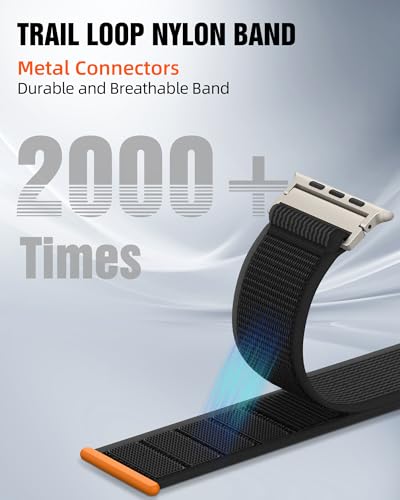 Trail Loop Nylon Sport Band Compatible with Apple Watch Ultra 3 2 Band for Men 49mm 46mm 45mm 44mm 42mm, Rugged Breathable Sport Adjustable Strap for iwatch bands Series 11/10/9/8/7/6/5/4, SE 3 2 1 - color: Black+Gray(Silver)