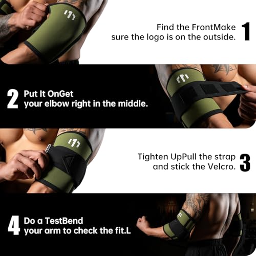MANUEKLEAR Adjustable Compression Elbow Wraps for Weightlifting(1 Pair), Elbow Sleeves Weightlifting Men with Compression Band, 5mm Neoprene Elbow Strap for Weight Lifting and Bench Press - color: Olive Green, size: XL(14.17-15.74 IN))