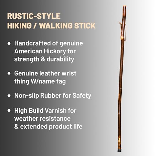 Handmade Wooden Walking Cane for Men Women Seniors with Genuine Leather Wrist Strap for Hiking, Walking and Outdoor Trekking - Made in USA - size: 48" - Medium Adult, style: The Woodsmen