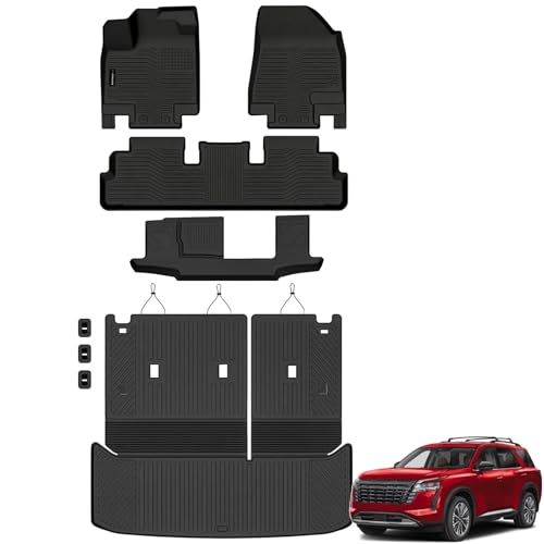 Auxko All Weather Floor Mats Cargo Mat with Backrest Mat for Nissan Pathfinder 2022-2025 2026 TPE Liners Accessories Guard Odorless Anti-Slip Floor & Trunk Liner with Back Seat Protectors - size: 1) pathfinder 7&8p|2022-2026|all set