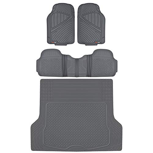 Motor Trend FlexTough™ Baseline Rubber Car Floor Mats with Trunk Mat Cargo Liner, Front & Rear Combo Set fits Most Car SUV Van Coupe Sedan, Heavy Duty All Weather Trim to Fit - color: Gray, size: Extra Large