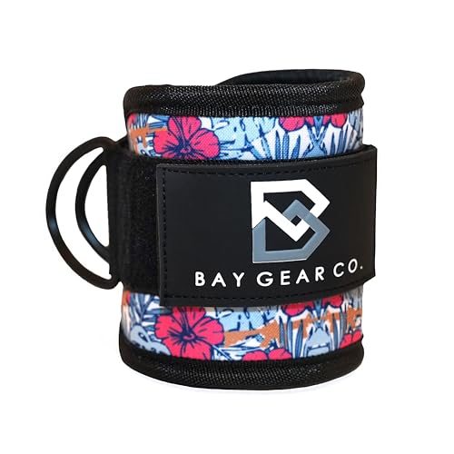 Bay Gear Co. Ankle Straps – Strong Hook and Loop System & Neoprene Padded for Cable Machine Glute Workouts, Slick Black Stainless Steel D Ring, Adjustable Fit, Different Design, Single/Pair. - color: Tactical Hawaiian, size: Single