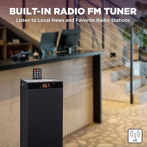 GOgroove Bluetooth Tower Speaker with Subwoofer Built in - Floorstanding Home Speaker with Powerful Bass and Dual Drivers, 120W Peak Power, MP3 3.5mm Aux, USB 2.0 Port Flash Drive, FM Radio (Single) - color: Black