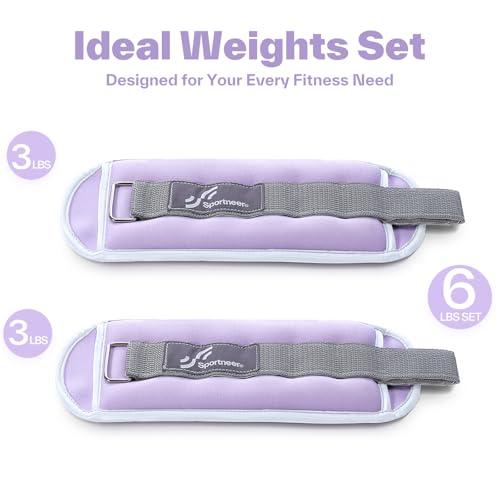Sportneer Ankle Weights Wrist Weights Pair of 1/2/4/6/10 LBS for Men Women Kids Strength Training Wrist and Ankle Weights Set with Reflective Strips for Dancing Running Walking Fitness Workout Gym - color: Lavender, size: 3 lbs x 2
