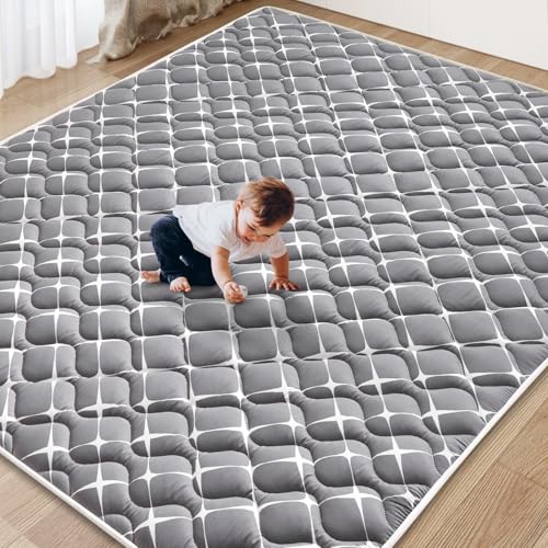 Baby Play Mat - 79" X 63",Premium Thicker Foam One-Piece Machine Washable, Extra Large Anti-Slip Soft Cushioning Foam Playmats for Babies and Toddlers, Foldable Baby Crawling Mat for Playpen - color: Grey White, size: 79" x 63"
