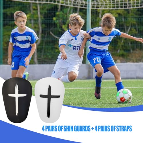 Mini Shin Guards Soccer Age 4-6, Small Protective Gear with Fixed Straps | 2/4 Pairs Tiny Cross printed design Shin Pads Extra Small Protective Equipment Calf Protective Gear for Kids Boy girls Player - color: White+Black-4pairs, size: Small