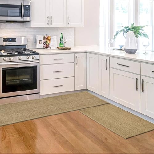Artoid Mode Washable Non Slip Kitchen Rugs and Mats Set of 3, Rubber Backing Absorbent Kitchen Mats for Floor Front of Sink - 17"x29"+17"x36"+17"x47" - color: Linen, size: 17" x 29"/17" x 36"/17"x 47"