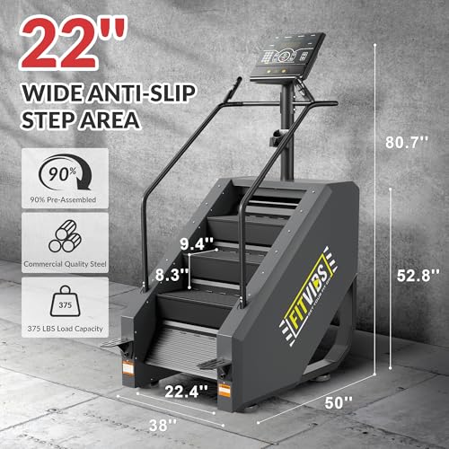 Fitvids Stair Stepper Machine, Commercial Grade Stair Climber with 15 Resistance Levels, Continuous Stair Stepping Machine for Cardio and Lower Body Workouts, LED Screen, Exercise Machine for Home Gym - color: Gunmetal Black