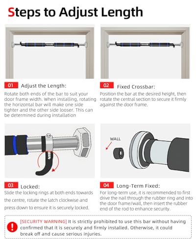 Abahub Doorway Pull-Up Bar with Safety Lock, Home Use Heavy-Duty Door Frame Pull-Up Bar for Upper Body Workout, Adjustable Strength Training Horizontal Bar Supporting Up to 220 LBS