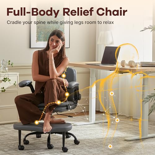AreShark Cross Legged Office Chair,ADHD Criss Cross Desk Chair with Wheels & Stretchable Rotating Footrest,Height Adjustable Wide Yoga Kneeling Meditation Chair with Flip-up Armrests Back Support - color: Grey