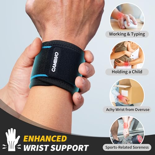 CAMBIVO 2 Pack Wrist Brace for Carpal Tunnel with wraps, Black-Blue | Wrist Support, Adjustable Wrist Wraps for Weightlifting, Tendonitis, Pain Relief, Sleeping, Night, Gym, Neoprene, Both Hands - color: Black-Blue