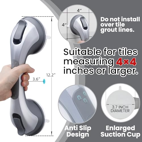 TAILI Shower Handles for Elderly Suction, 2 Pack 12 Inch Shower Grab Bars for Seniors, Grab Bars for Bathtubs and Showers, No Drilling Removable Safety Shower Grip, Silver,G9 - color: Silver, size: 12.2"