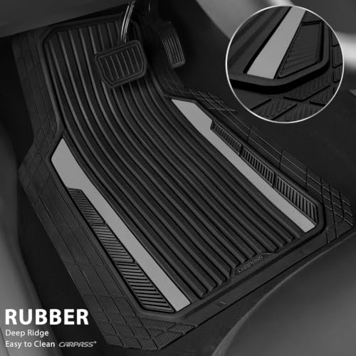 CAR PASS Heavy Duty Rubber Car Mats Metallic, Aluminum Film All Weather Floor Mats Waterproof Universal Trim to Fit Automotive SUV Sedan Van Truck 4 Piece Deep Dish Two-Tone Sporty Black Gray Chrome - color: Black and Gray