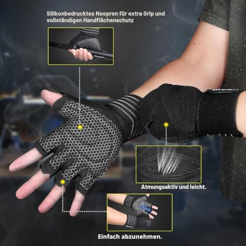ihuan Ventilated Weight Lifting Gym Workout Gloves with Wrist Wrap Support for Men & Women, Full Palm Protection, for Weightlifting, Training, Fitness, Hanging, Pull ups - color: Black, size: Small
