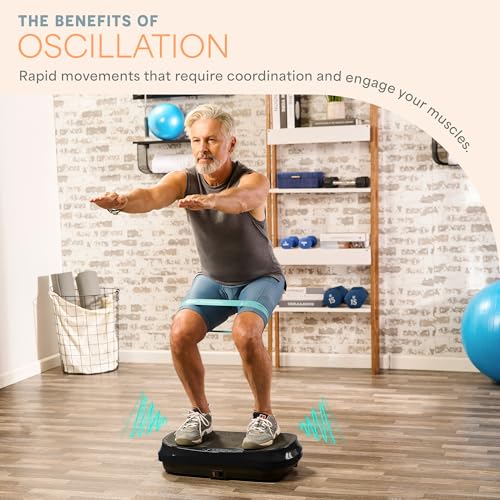 Lifepro Waver Mini Vibration Plate Exercise Machine with Resistance Bands | Compact Design, 99 Speed Levels, 10 Presets, Non-Slip Surface — Vibration Plate for Lymphatic Drainage, Full Body Workout - color: Black