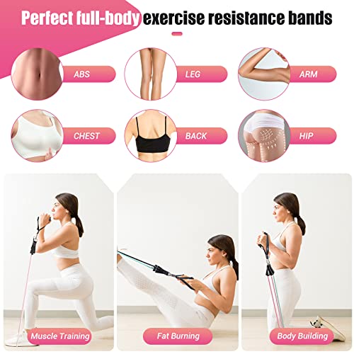 Resistance Bands with Handles for Women, 5 Level Exercise Bands Workout Bands for Physical Therapy, Yoga, Pilates, Door Anchor, Storage Pouch - color: Colour