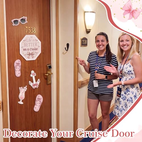 Kanayu 6 Pcs Pink Bow Cruise Door Decorations Magnetic Large Ship Decorations Magnets Anchor Cruise Decor Car Fridge Magnet Decal for Carnival Stateroom Door - style: Pink Bow