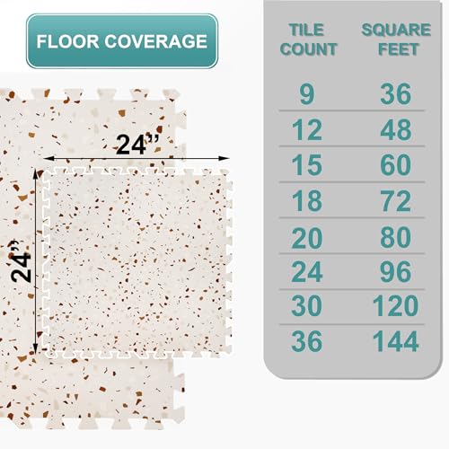 Sorbus 120 Sq. Ft. Wood Grain Floor Tiles Foam Mat EVA Interlocking Mats Tile 3/8-Inch Thick Flooring Wood Puzzle Exercise Mats w/Borders - Home Playroom Basement, Apartment, Trade Show, Baby, Dance - color: Terrazzo, size: 30 Pack