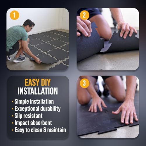 Rubber King 10 Piece Interlocking Tiles 19" x 19" x 6mm - 100% Recycled Rubber Gym Floor Tiles, Exercise Mat for Home Gym, Anti-Slip Low-Odor Interlocking Puzzle Floor Tiles - 23.5sq ft - color: Red/Grey